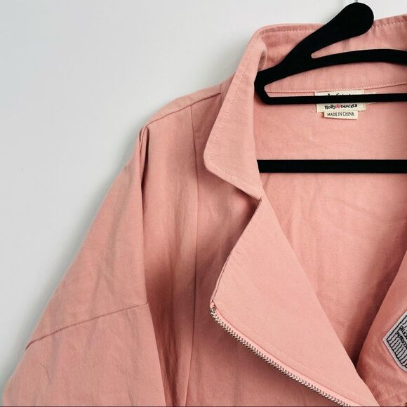 Lili Sidonio x Molly Bracken Pink Oversize Denim Asymmetrical Zip Jacket - Picture 4 of 13
